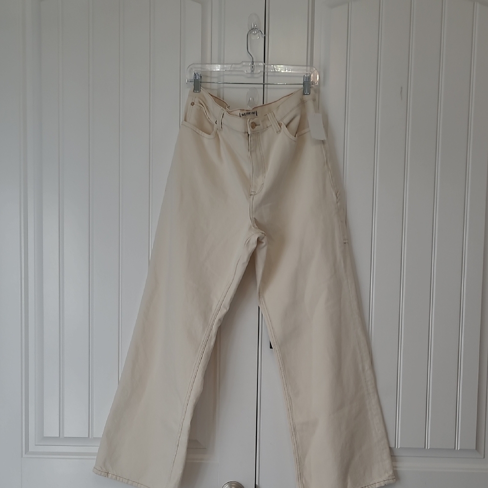 Free People We The Free Tinsley Baggy High Rise Jeans Cream Denim Beige Size 32